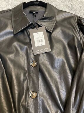 Who What Wear Black Faux Leather Button-Front Coat